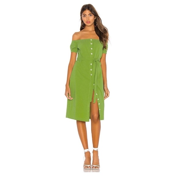L’Academie Callao Green Off-Shoulder Button Down Front Midi Dress Size Small S - Picture 11 of 11